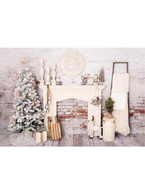 Kate Backdrop White Christmas Rustic Farmhouse Country Standing Family 8' x 10'